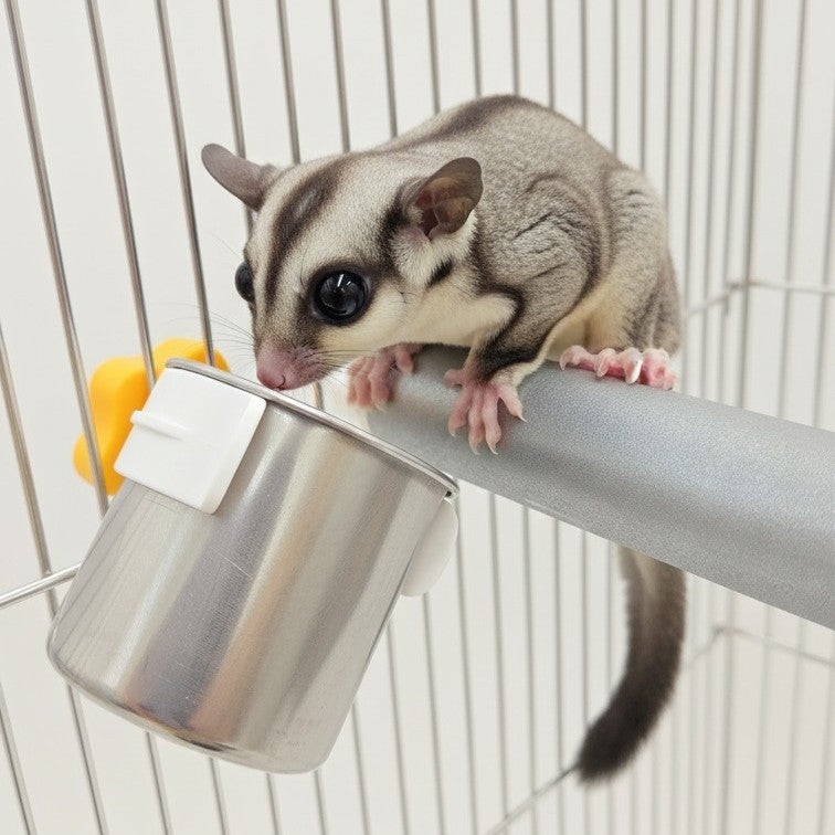 爪も研げる「戦略的食事処」、どこでも設置ができるステンレス製モモンガ用食器