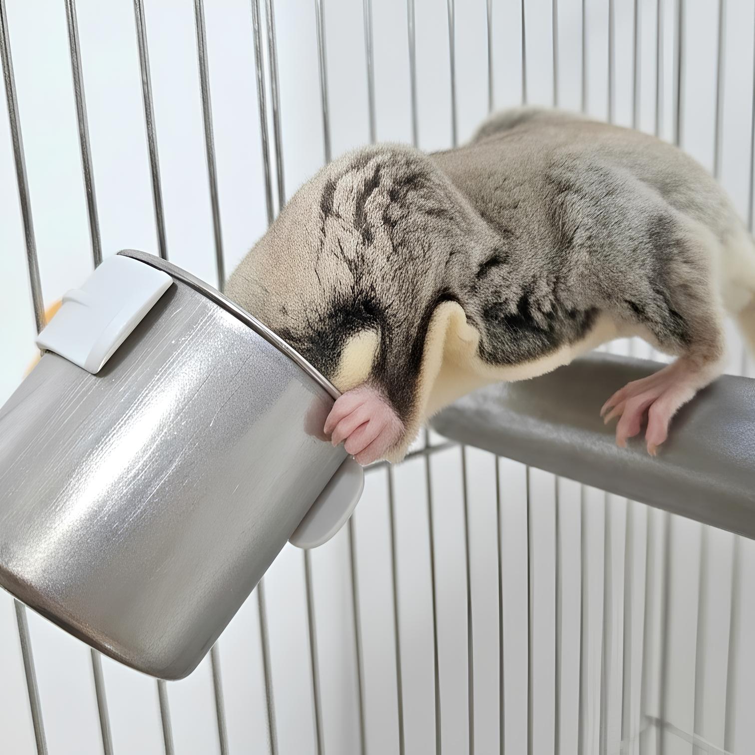 爪も研げる「戦略的食事処」、どこでも設置ができるステンレス製モモンガ用食器